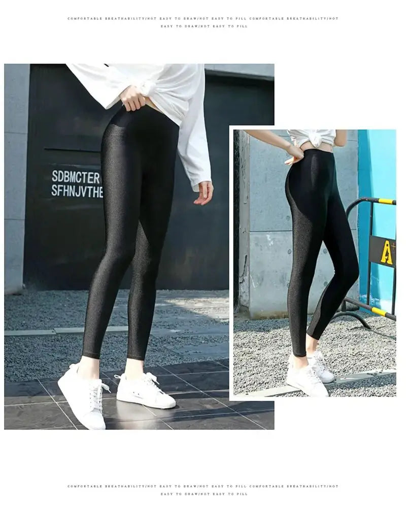 lady summer short pants women solid black shine breathable above knee short capris korean skinny neon pant