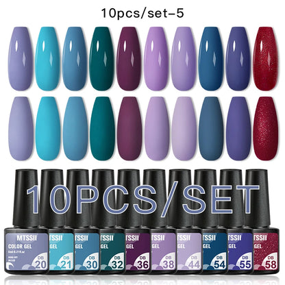 10PCS/Set Gel Nail Polish Set 125 Colors Glitter Semi Permanent Hybrid Gel Varnishes Base Top Coat Soak Off UV LED Nail Art Gel