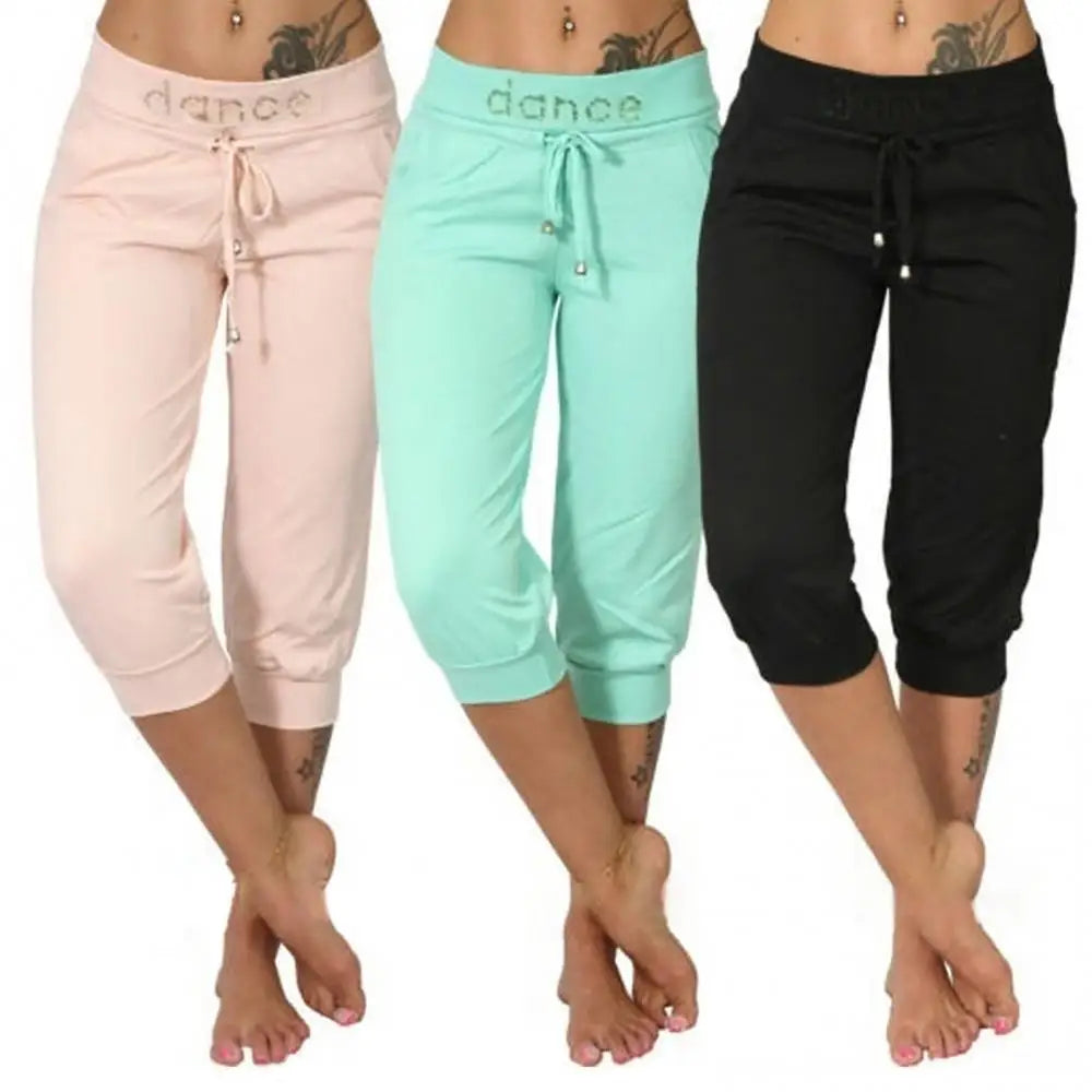 4XL Women Pants Summer Ladies 3/4 Trousers Casual Solid Color Low Rise Drawstring Pockets Sports Pants Shorts For Female