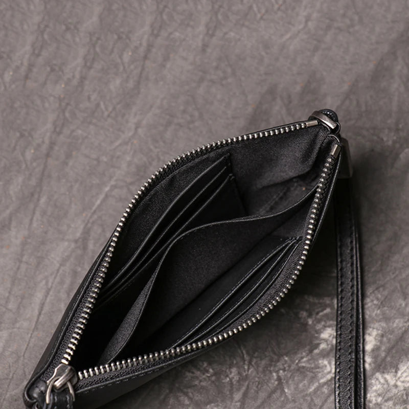 SIMLINE Genuine Leather Wallet For Men Male Real Cowhide Men's Long Zipper Slim Clutch Wallets Purse With Card Holder Phone Bag