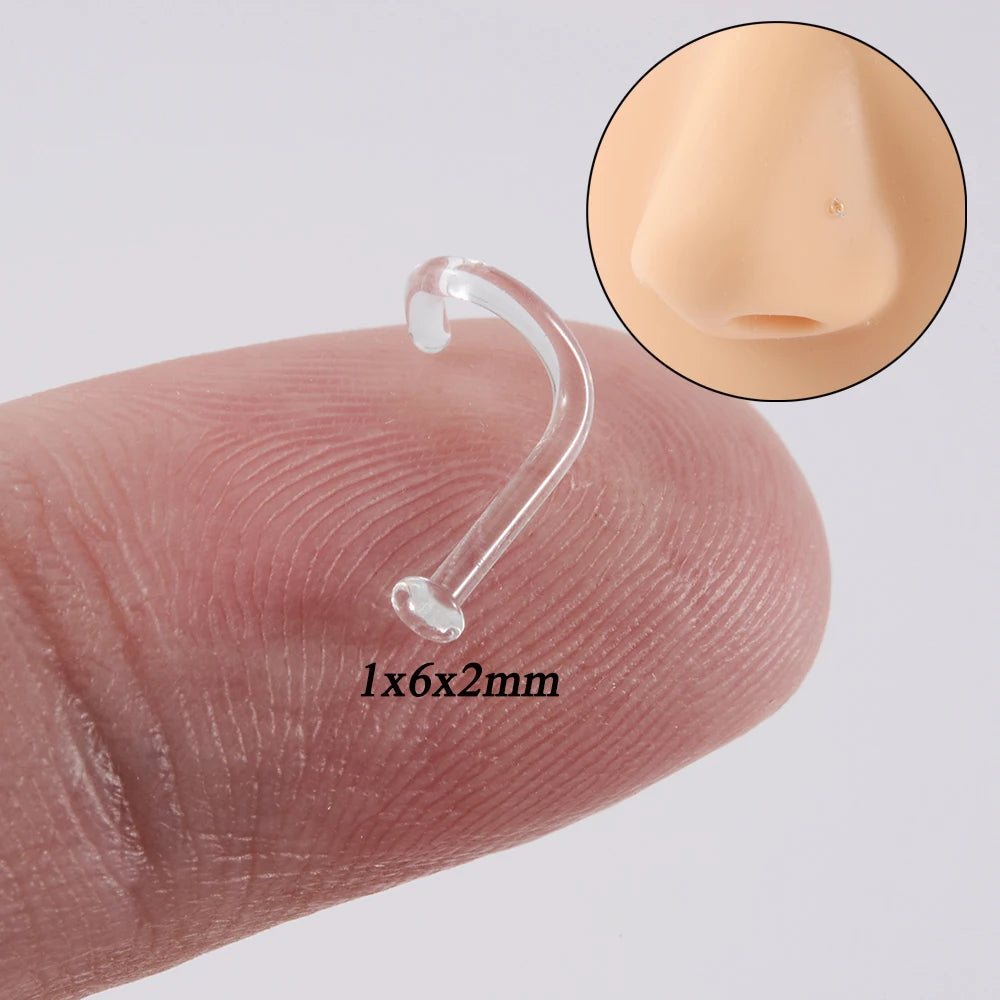 1PC Glass Nose Stud Transparent Glass Straight Nose Ring Retainer Holder Hoop Earrings Belly Ring Navel Piercing Jewelry