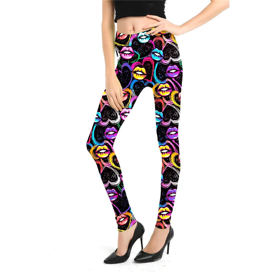 Women Leggings High Waist Cartoon Comic Beauty Print Trousers Soft Female Casual Elastic Pant 30 One Size