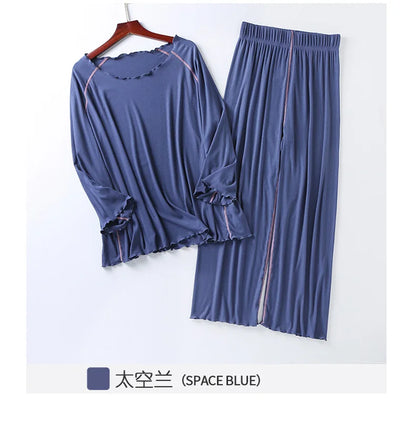 Factory wholesale summer 2025 new silk light Modale pajamas women seven sleeves nine wide-legged pants home clothing set