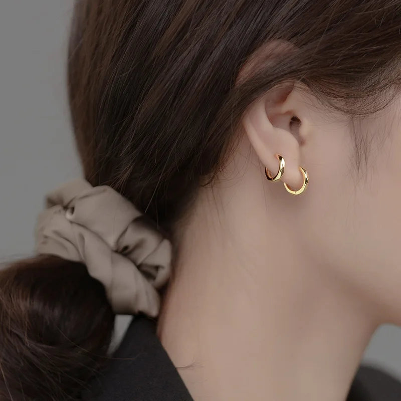 WANTME 925 Sterling Silver Fashion Simple Geometric Huggies Ear Buckle for Women Charm European Party Piercing Hoop Earrings Jew