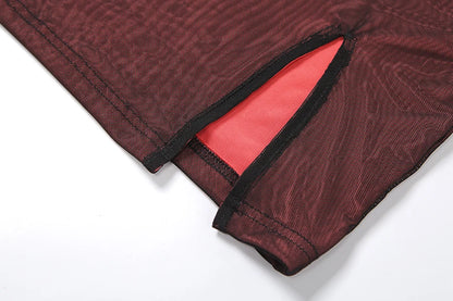 Mesh Double Layer Sexy Skinny Dress Women Sleeveless Party Bodycon 2023 Bandage Elastic Split Trend Clubwear Slim Outfit