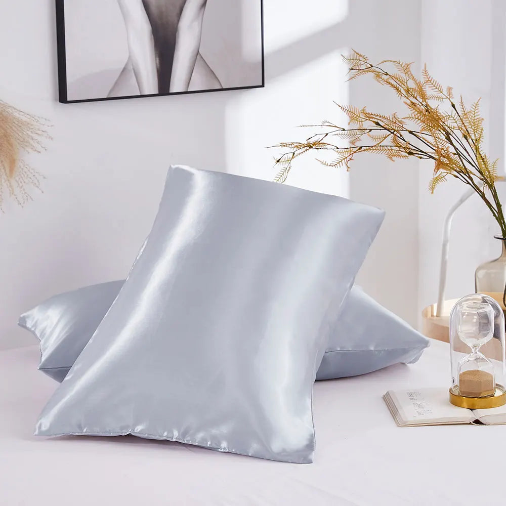 Solid Silk Pillowcase Slip Imitated Mulberry Plain Bed 100% Satin Queen Pillow Case Cover King Twin Home White Soft Comfortable Badiee Stylez