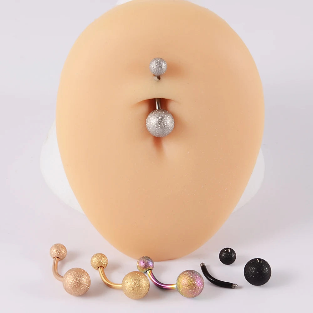 1Piece Surgical Steel Anodized Belly Button Rings Matte Balls Navel Studs Banana  Curved Barbell Body Piercing Jewelry 14g Badiee Stylez