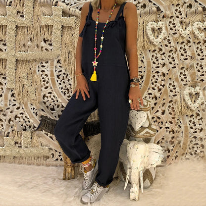 Women Casual Solid Color Sleeveless Adjustable Straps Loose Jumpsuit Bib Overall suitable for school work date Badiee Stylez