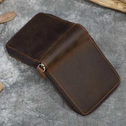 2023 New Short Wallet Men Women Vintage Fashion Card Holder Zipper Coin Purse Crazy Horse Leather Mens Slim Zipper Purse Wallet