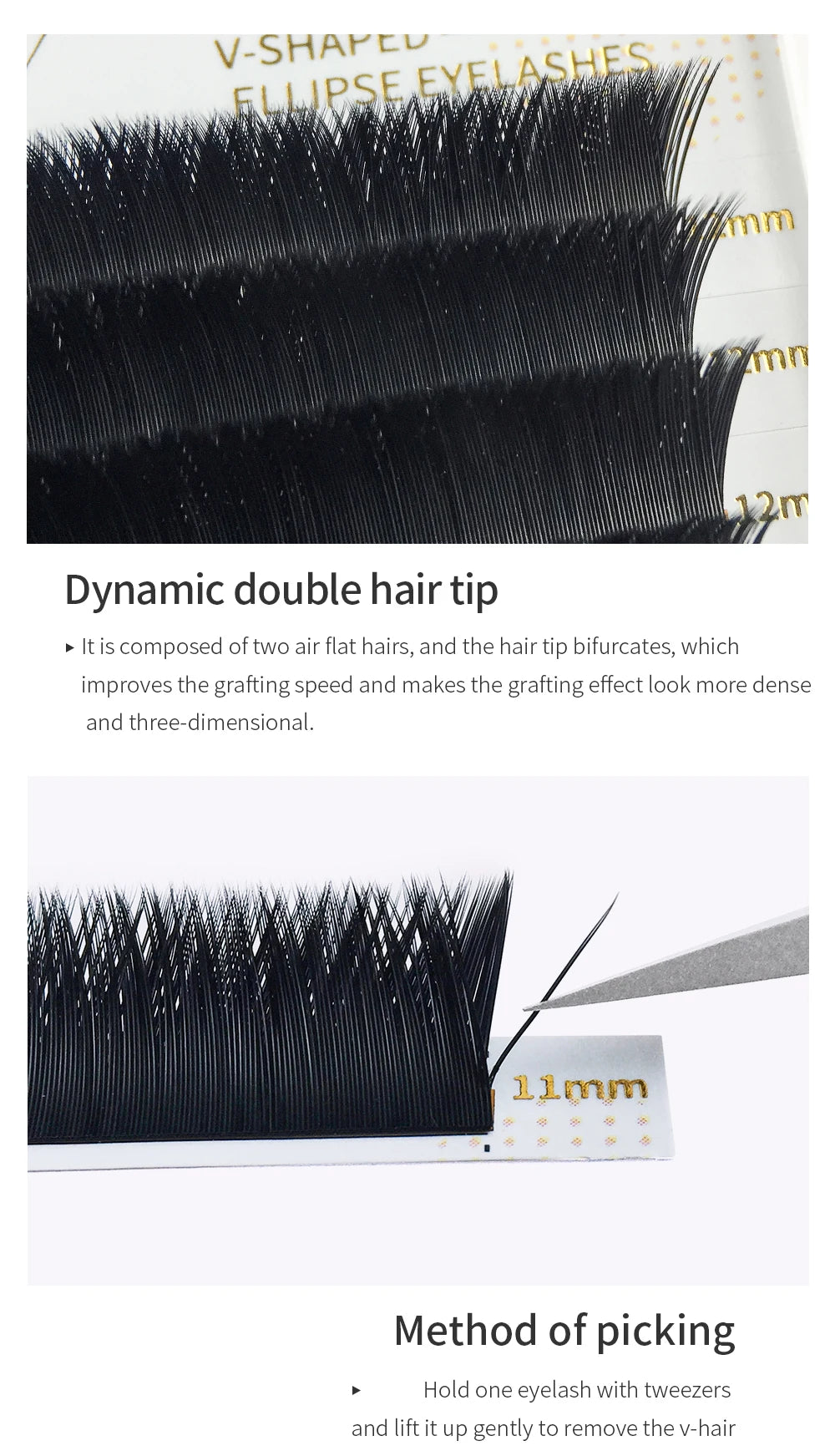 GLAMLASH V-Shape Ellipse Flat Split Tips YY Eyelash Extension Premade Volume Double Tips Easy-fans 2D Eyelash Super Soft Natural