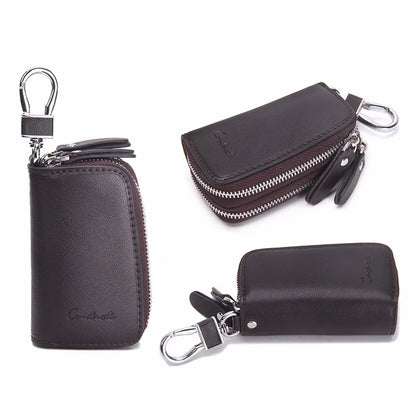 CONTACT'S Classic New Double Zip Men's Genuine Cow Leather Car Key Holder Multifunction Housekeeper High Class Motor Key Case