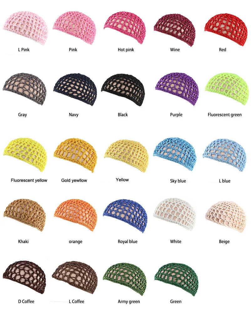 New Women's Mesh Hair Net Black Wig Caps handmade Crochet Cap Adjustable Strap Hair Net for Sleeping Turban Hat Chemo Hats