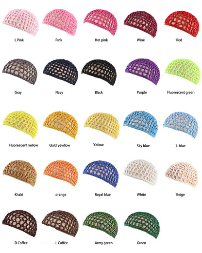 New Women's Mesh Hair Net Black Wig Caps handmade Crochet Cap Adjustable Strap Hair Net for Sleeping Turban Hat Chemo Hats