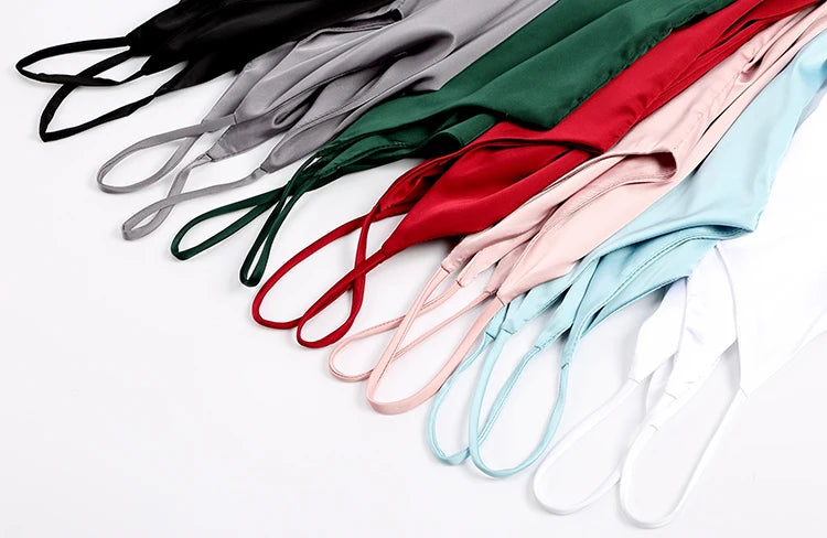 Spaghetti Strap Top Women Halter V Neck Basic White Cami Sleeveless Satin Silk Tank Tops Women'S Summer 2025 Camisole