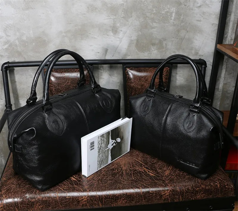 Fashion Genuine Leather Travel Bag Men's Luggage Bags Large Male Duffle Bag weekend Women Shoulder Bag Big Tote Handbag Black