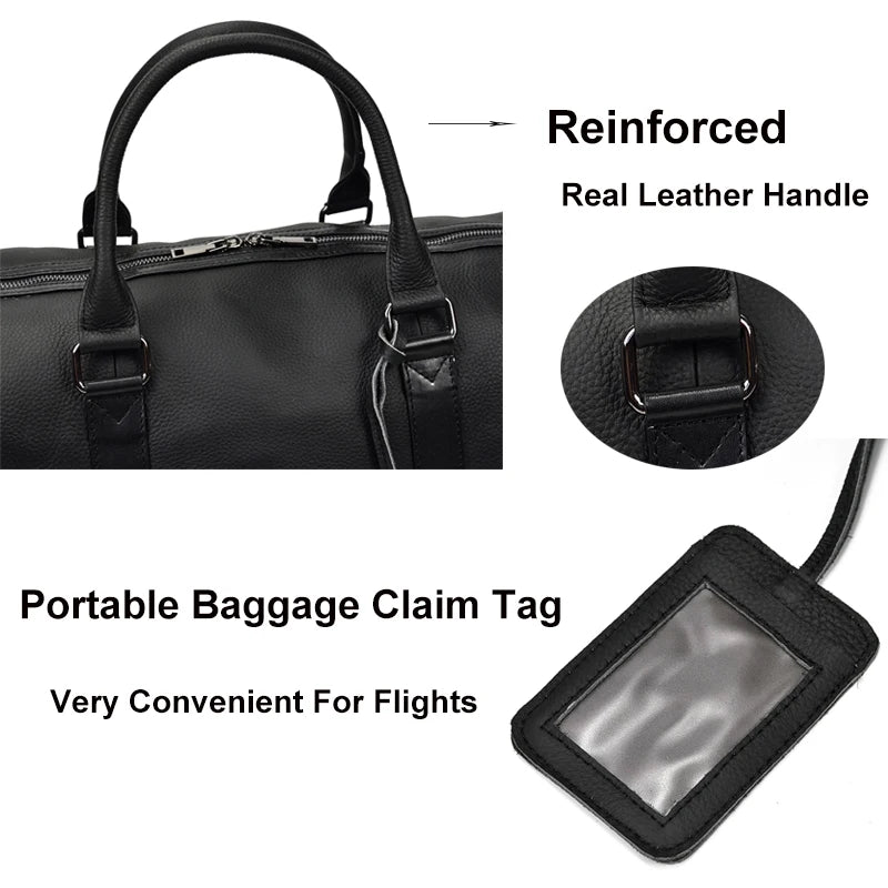 Luxury Genuine Leather Men Women Travel Bag Cow Leather Carry On Luggage Bag Travel Shoulder Bag Male Female Weekend Duffle Bag