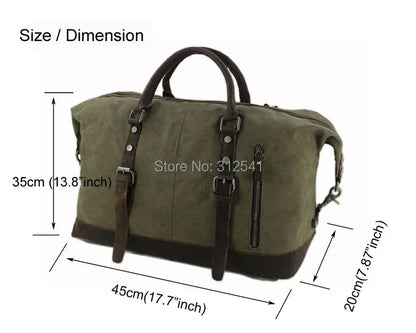 Vintage military Canvas Leather men travel bags Carry on Luggage bags Men Duffel bags travel tote large weekend Bag Overnight