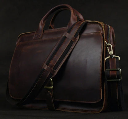 Luxury Genuine Leather Men Briefcase Business Bag Leather portfolio Laptop Bag Shoulder Messenger Bag male Document Office bag Brown