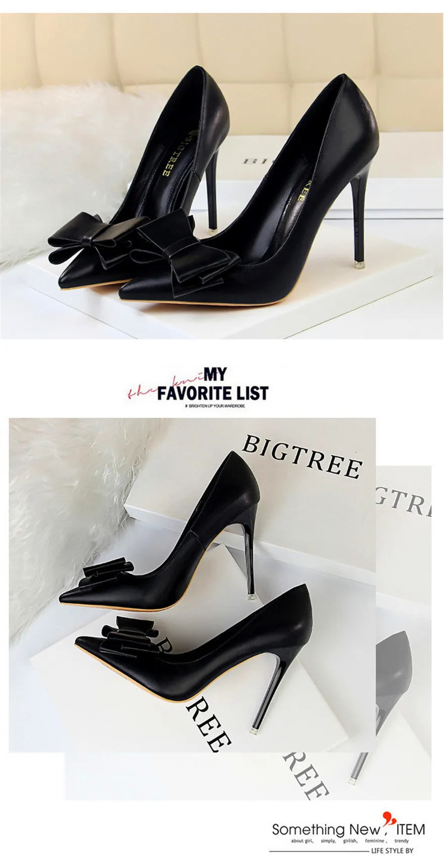 BIGTREE Red Blue Black Shoes Bowknot Sweet Woman Pumps Soft Leather Pointy Toe Women High Heels Stiletto Dress Office Lady Shoes