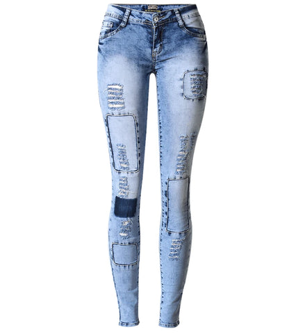 Summer Style Low Waist Sky Blue Patchwork Skinny Tights Women Pencil Jeans High Stretch Sexy Push Up Denim Women Fashion Jeans Sky Blue
