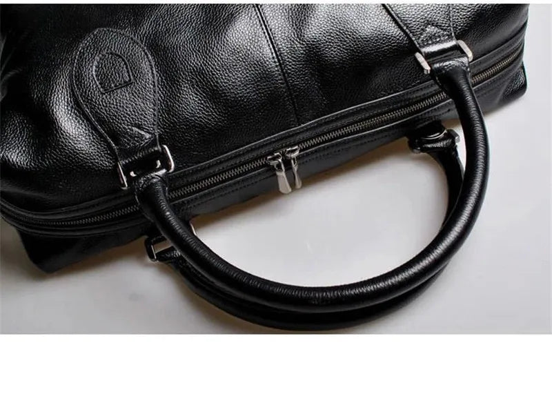 Fashion Genuine Leather Travel Bag Men's Luggage Bags Large Male Duffle Bag weekend Women Shoulder Bag Big Tote Handbag Black