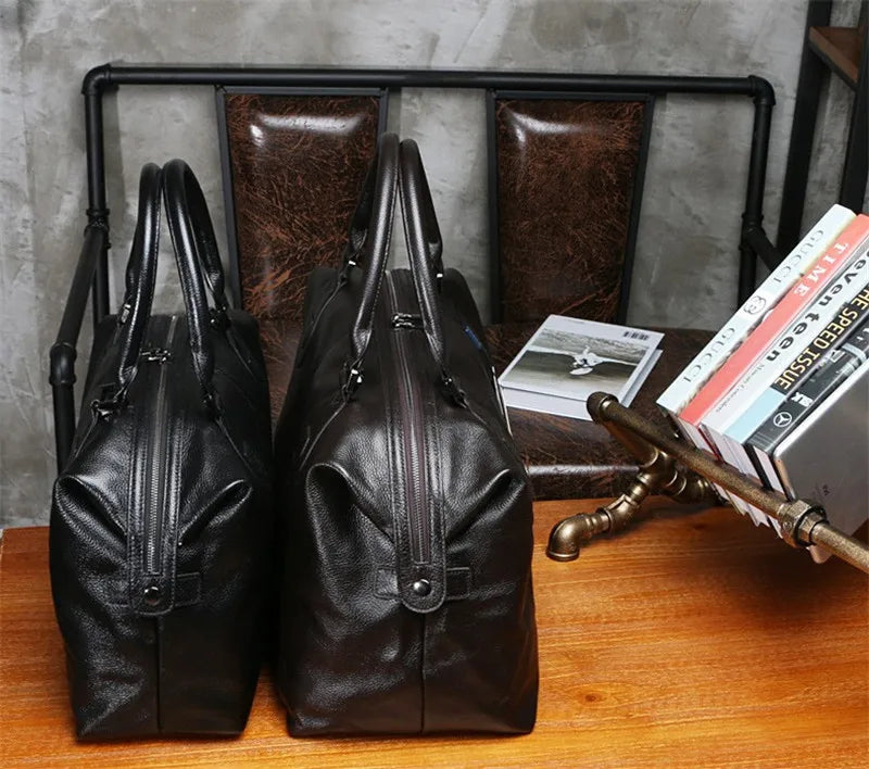 Fashion Genuine Leather Travel Bag Men's Luggage Bags Large Male Duffle Bag weekend Women Shoulder Bag Big Tote Handbag Black