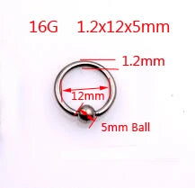 SaYao 2 Pieces Big Stainless Steel Captive Hoop Rings BCR Eyebrow Tragus Ear Piercing Nose Closure Nipple PA Ring Body Jewelry 1.2mmx12x5mm 16G