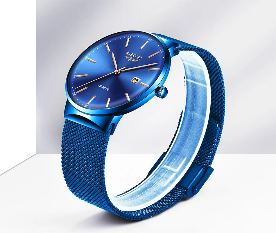 LIGE Fashion Luxury Womens Watch Ultra-thin Steel Mesh Strap Quartz Wristwatch Women Clock Casual Waterproof Watches Reloj Mujer