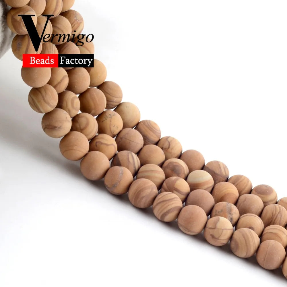 Natural Dull Polished Wood Jaspers Stone Spacer Beads For Jewelry Making DIY Necklace Bracelet 4mm-12mm Matte Round Beads 15"