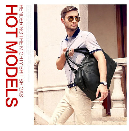 Fashion Genuine Leather Travel Bag Men's Luggage Bags Large Male Duffle Bag weekend Women Shoulder Bag Big Tote Handbag Black