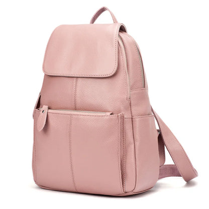 Zency Genuine Leather Women Backpack High Quality Large Capacity Travel Bag Knapsack Schoolbag Shoulder For Ladies Beige Black Purple Pink