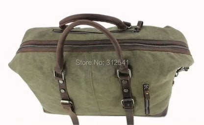 Vintage military Canvas Leather men travel bags Carry on Luggage bags Men Duffel bags travel tote large weekend Bag Overnight