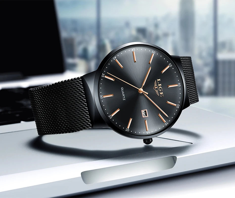 LIGE Fashion Luxury Womens Watch Ultra-thin Steel Mesh Strap Quartz Wristwatch Women Clock Casual Waterproof Watches Reloj Mujer