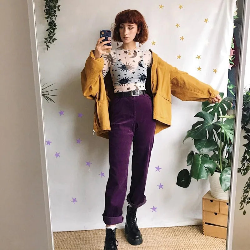 Sun Moon Printed Transparent Mesh Sexy T-Shirt Women O-Neck Long Sleeve Slim Basic Casual Female Tops 2023 Spring New