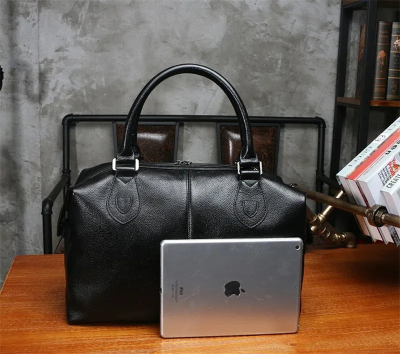 Fashion Genuine Leather Travel Bag Men's Luggage Bags Large Male Duffle Bag weekend Women Shoulder Bag Big Tote Handbag Black