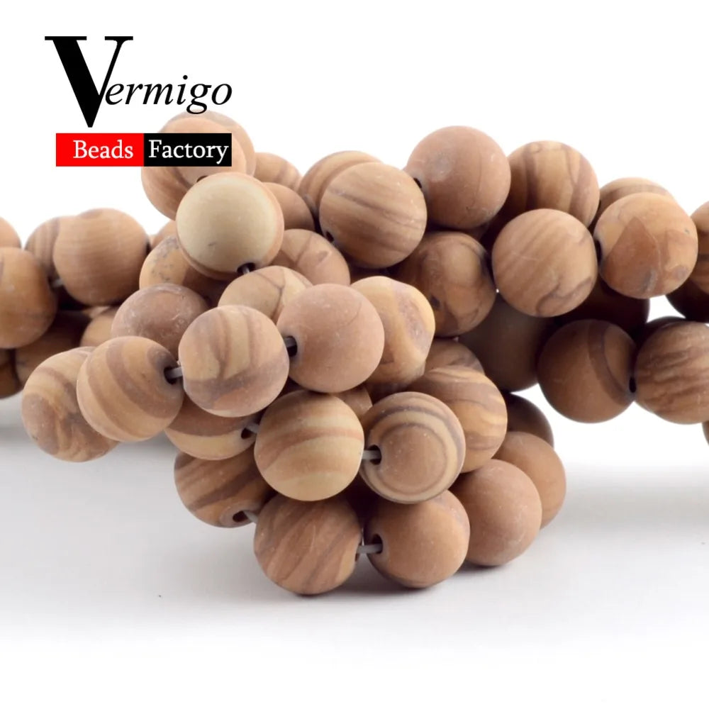 Natural Dull Polished Wood Jaspers Stone Spacer Beads For Jewelry Making DIY Necklace Bracelet 4mm-12mm Matte Round Beads 15"