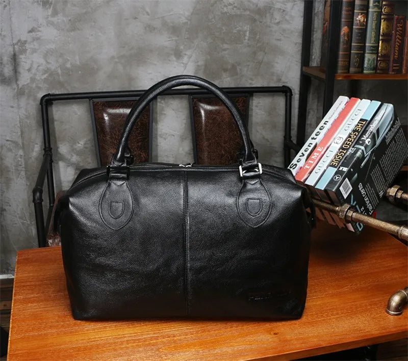 Fashion Genuine Leather Travel Bag Men's Luggage Bags Large Male Duffle Bag weekend Women Shoulder Bag Big Tote Handbag Black