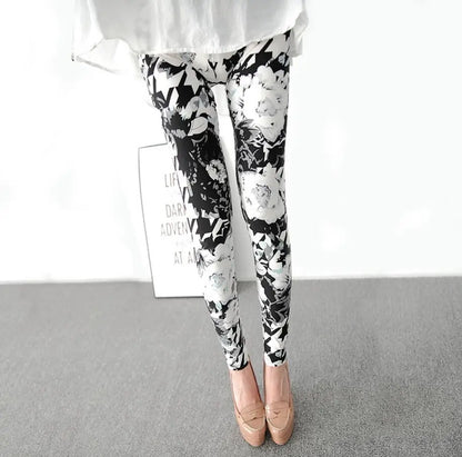 CUHAKCI Floral Sexy Pants Printed Legging Women Love Fitness Leggins Push Up Trousers Casual High Quality Sport Big White Flower