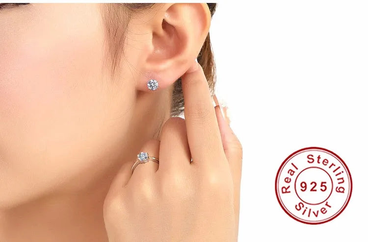 Crystal Zircon Real 925 Sterling Silver Earrings Channel Cubic Zirconia Silver Stud Earrings for Women Sterling Silver Jewelry