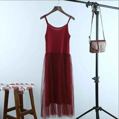 Spring and summer new Sexy Spaghetti Strap Patchwork Mesh Dress Women Gauze Lace Tank Casual Dresses Sundress Party Vestidos