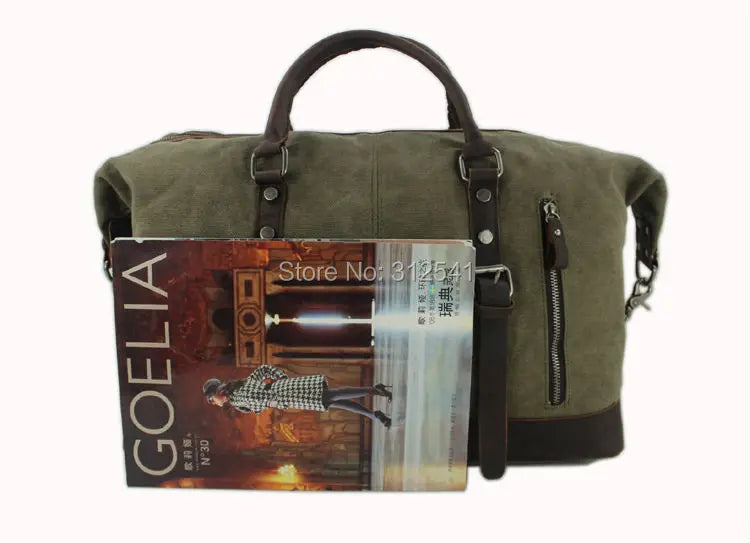 Vintage military Canvas Leather men travel bags Carry on Luggage bags Men Duffel bags travel tote large weekend Bag Overnight