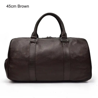 Luxury Genuine Leather Men Women Travel Bag Cow Leather Carry On Luggage Bag Travel Shoulder Bag Male Female Weekend Duffle Bag brown (45cm)