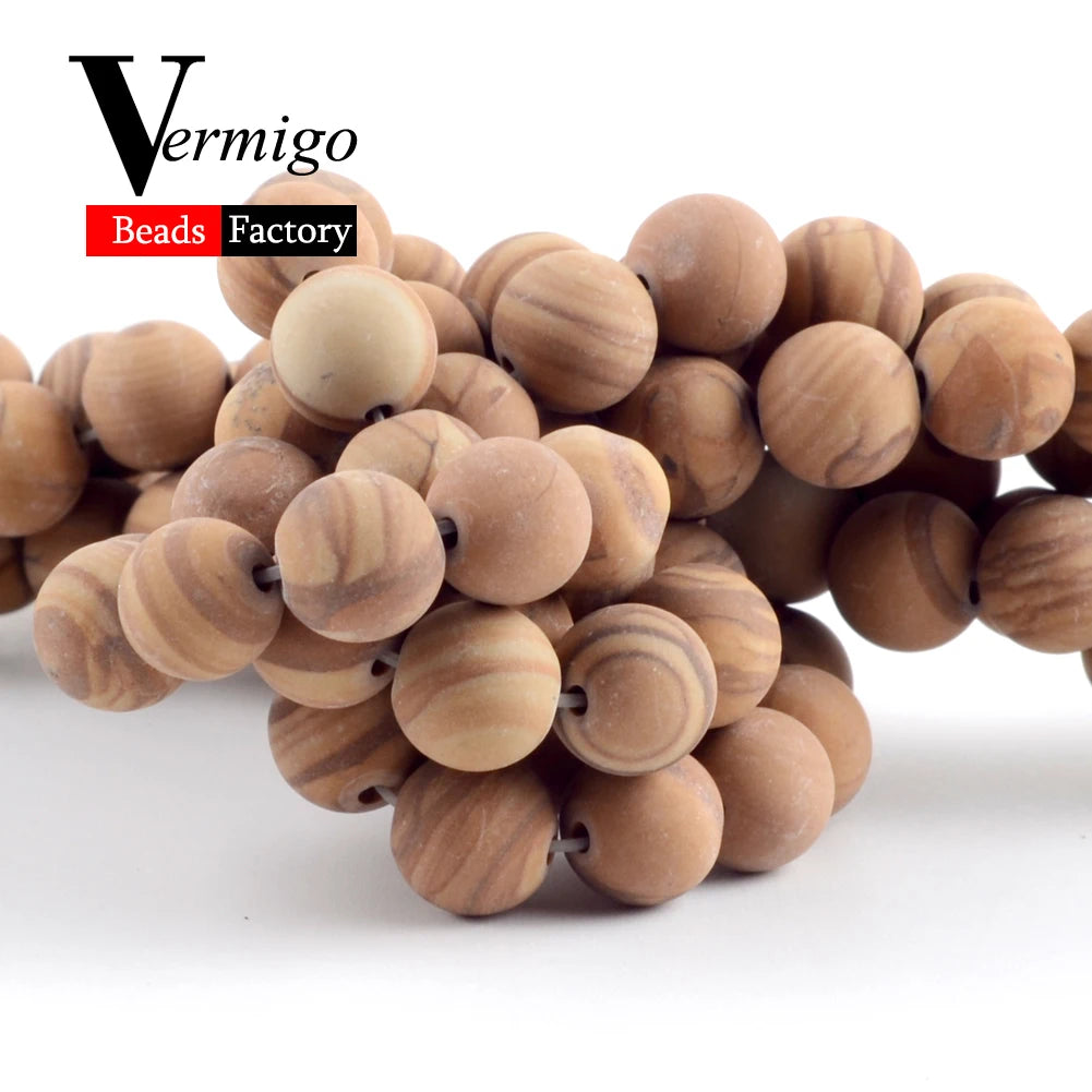 Natural Dull Polished Wood Jaspers Stone Spacer Beads For Jewelry Making DIY Necklace Bracelet 4mm-12mm Matte Round Beads 15"