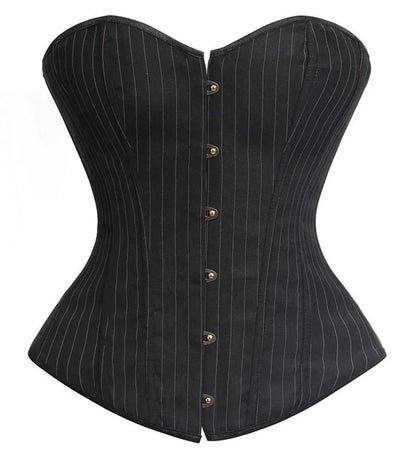 Sapubonva Sexy Black Striped Overbust Corset Office Lady Corselet Sexy Women Zip Corset Bustier Strapless Tops Costume Fashion