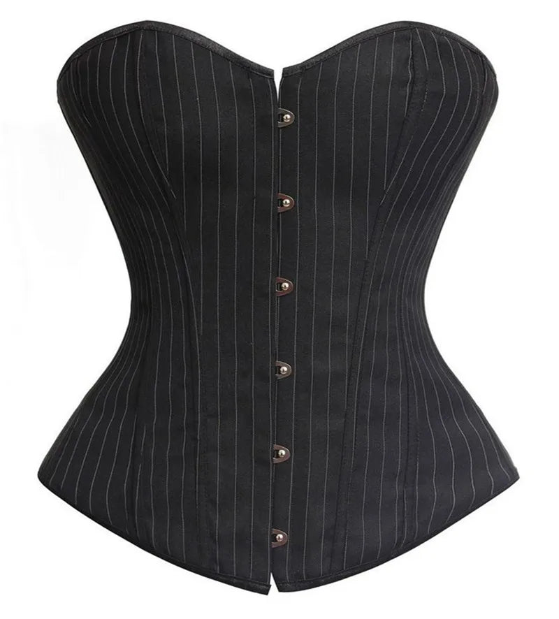 Sapubonva Sexy Black Striped Overbust Corset Office Lady Corselet Sexy Women Zip Corset Bustier Strapless Tops Costume Fashion Badiee Stylez