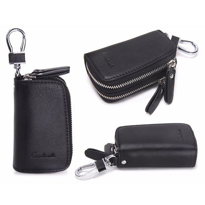 CONTACT'S Classic New Double Zip Men's Genuine Cow Leather Car Key Holder Multifunction Housekeeper High Class Motor Key Case