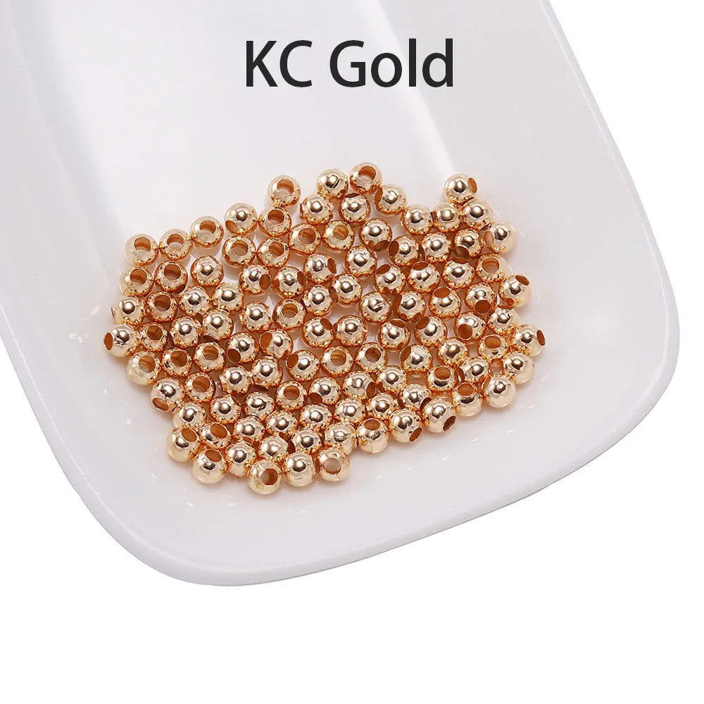 30-500pcs/lot 2-10mm Gold Color Round Spacer Bead Ball End Metal Seed Beads For Bracelet Necklace DIY Jewelry Making Accessories KC Gold