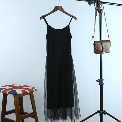 Spring and summer new Sexy Spaghetti Strap Patchwork Mesh Dress Women Gauze Lace Tank Casual Dresses Sundress Party Vestidos
