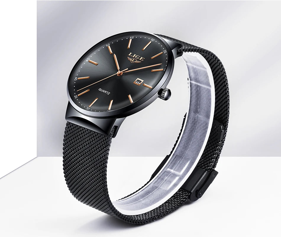 LIGE Fashion Luxury Womens Watch Ultra-thin Steel Mesh Strap Quartz Wristwatch Women Clock Casual Waterproof Watches Reloj Mujer