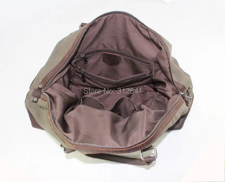 Vintage military Canvas Leather men travel bags Carry on Luggage bags Men Duffel bags travel tote large weekend Bag Overnight